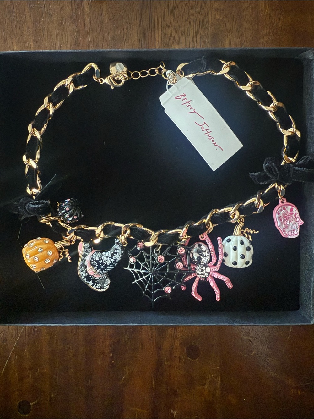 Betsey Johnson Pink, Gold & Black Halloween Charm Necklace